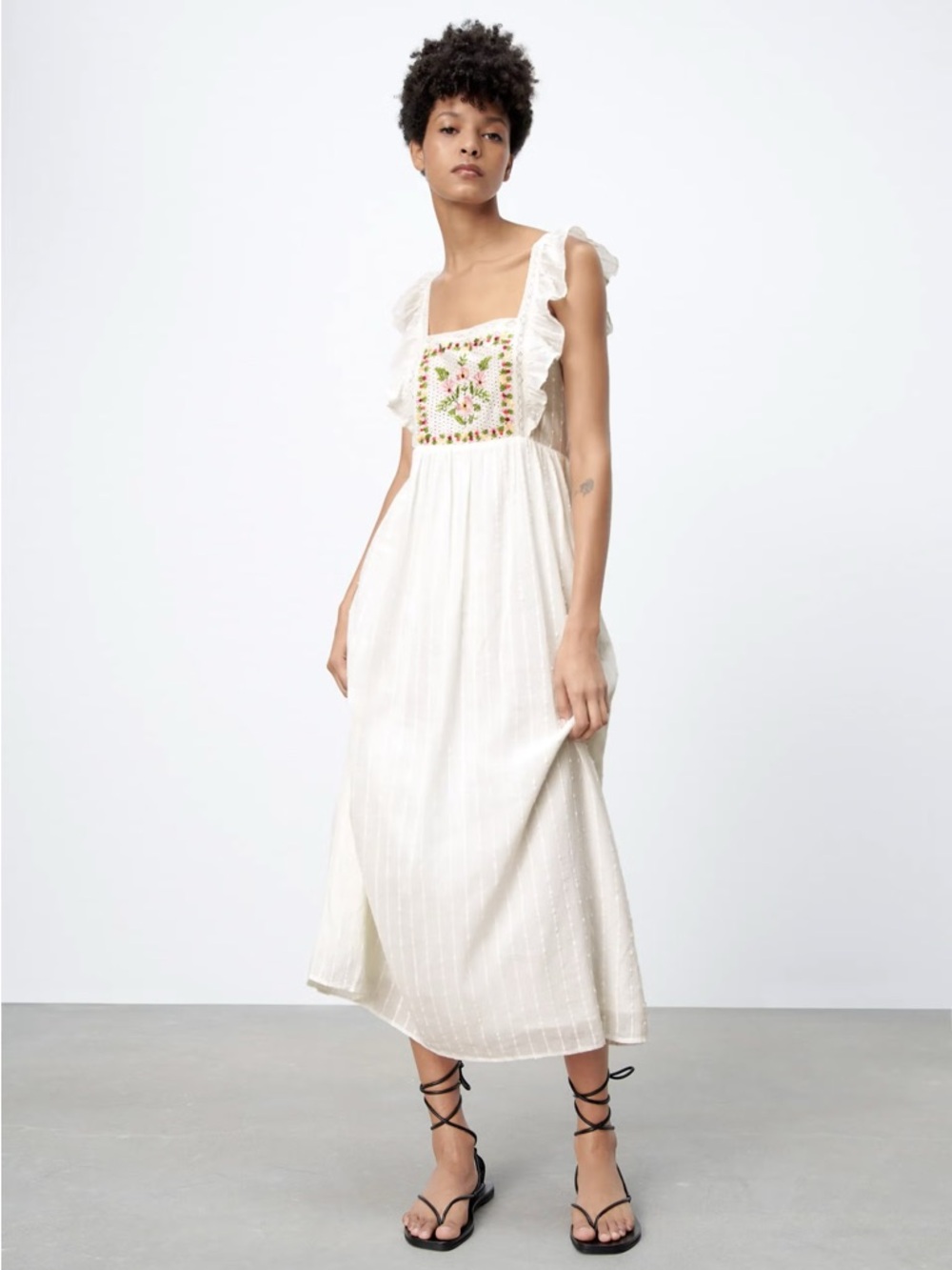 Zara White Embroidered dress NWT